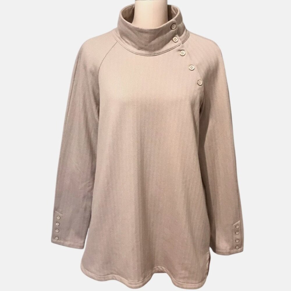 J McLaughlin Marisa Tunic Sweater Herringbone Pullover Pockets Beige Tan Size XL